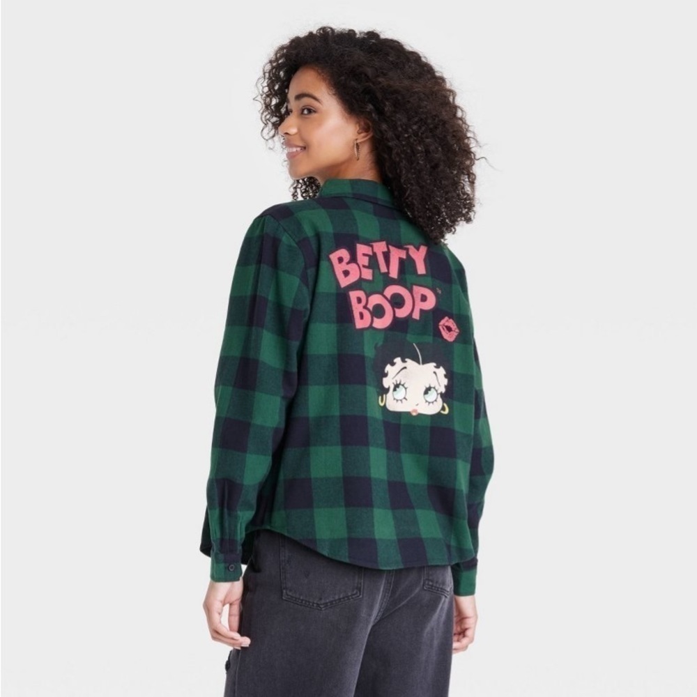 Betty boop green & black flannel shirt nwt